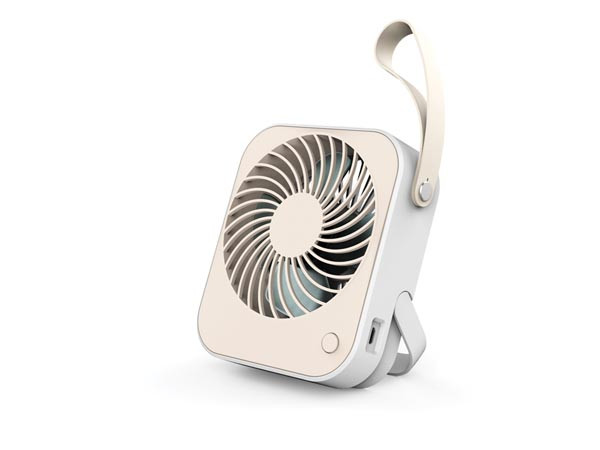 Design ventilator met USB-aansluiting - oplaadbaar - wit//créme - met lus